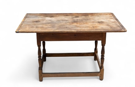 19th C New England Tavern Table w/ Stretcher Base