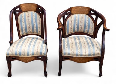 Arts & Crafts Era Inlaid His & Hers Chairs
