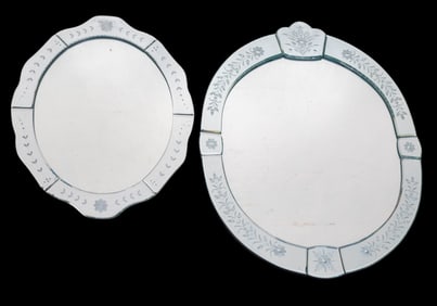 Oval Etched Glass Mirrors (2) Venetian-Style