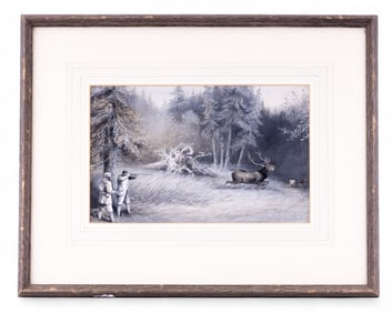 C. Whimper Signed Watercolor, Stag Hunting