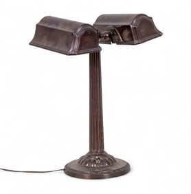 Bronzed Double Banker's Desk Lamp Pat. #