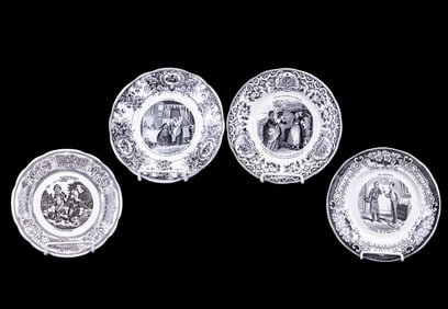 19C French Black Transferware Comic Plates