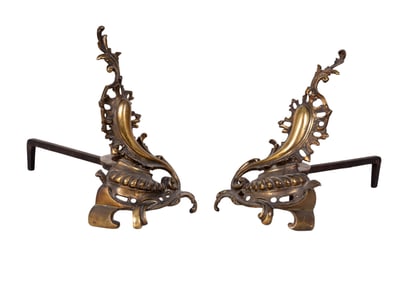 Antique Iron & Brass Andirons