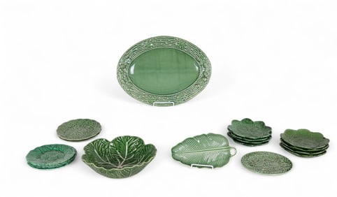 Portuguese, French Green Majolica Pottery