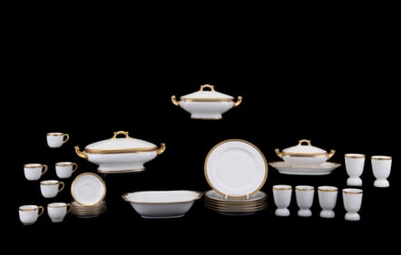Limoges Porcelain White / Gold Rim Table Service