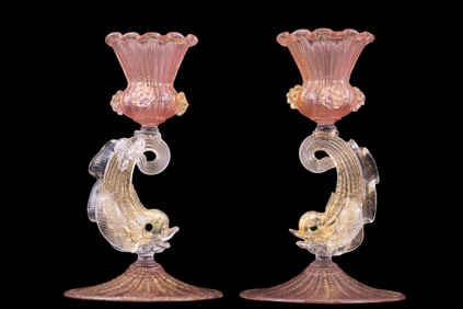 Pair of 19C Venetian Glass Candleholders