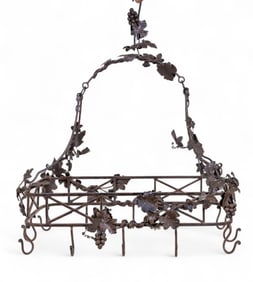 Cast Iron Pot Rack w/ Hand Wrought Decorations