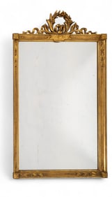 Early Gilt Wood Vertical Mirror, Flower Carvings