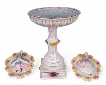 Floral Hand-Painted Capodimonte Birdbath +