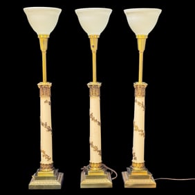 Stiffel Column Lamps w/ Classical Motifs (3)