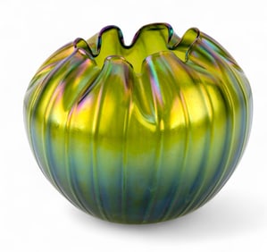 Rindskopf Iridescent Green Glass Art Vase