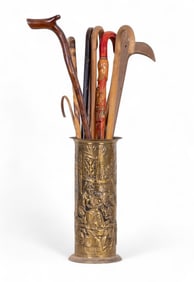 Assorted Walking Canes w/ Brass Umbrella Stand