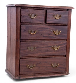 Salesmen Sample ~1' H Walnut Dresser, Brass Pulls
