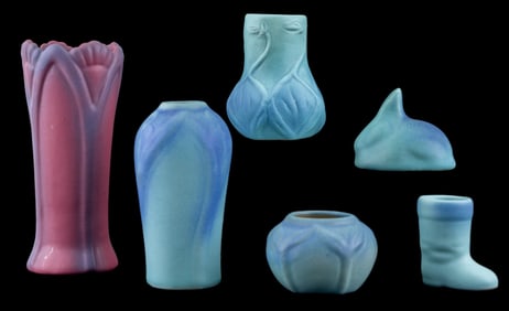 Van Briggle Blue Matte Pottery Items, + (6 Pc)