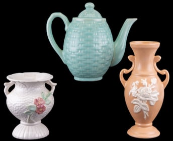Weller Pottery Vases + Teapot Pierre, Cameo, Delsa