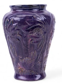 Purple Pottery Vase with Relief Floral Design