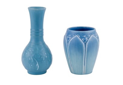 Early Rookwood Blue Pottery Art Vases (2 Pc.)