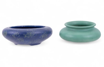 Matte Glaze Art Pottery Bowls Blue and Green