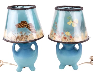 Van Briggle Pottery Lamps w/ Butterfly Shades
