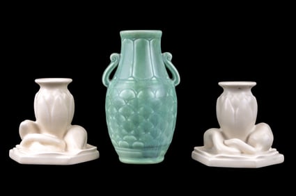 Rookwood Matte Glazed Candlesticks and Vase