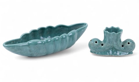 Van Briggle Speckle Glazed Console Bowl & Frog