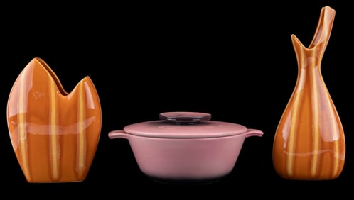 Hull Pottery Vases + Covered Dish
