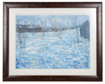T. Powers Pastel Winter Landscape, Float Framed