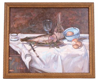 Signed Oil on Canvas Still-Life w/ Fish