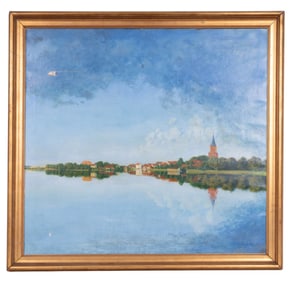 Early Realist Signed Oil Waterscape Painting