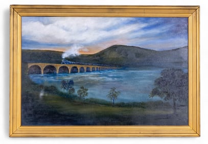Oil Painting of Landscape with Train