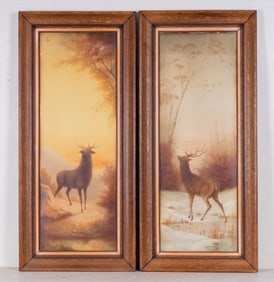 Chromolithograph Stag Pair, E. Vouga (1840-1909)
