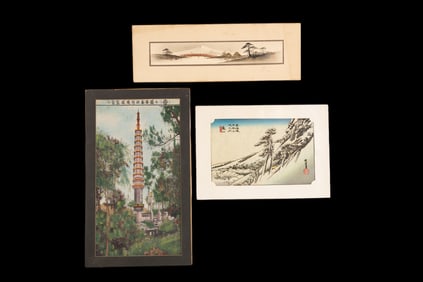 Japanese Art (3 pcs) Mt. Fuji, Blockprint, Textile