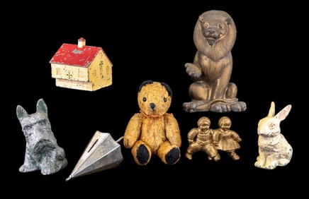 Vintage Coin Banks + Mohair Teddy Bear