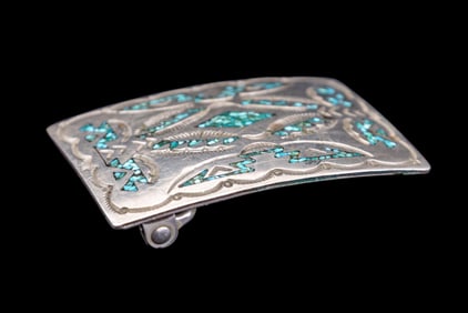 Navajo Nickel Silver Turquoise Chip Belt Buckle