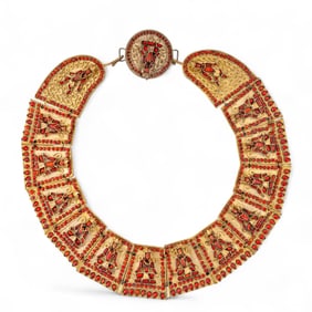 Vintage SE Asian Coral Panel Statement Necklace