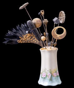 Antique Sterling and Rhinestone Hat Pins and Stand