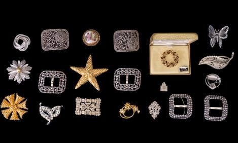 French Marcasite Buckles and Designer Brooches