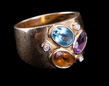 14k Yellow Gold Ring w/ 3 Semi-Precious Stones