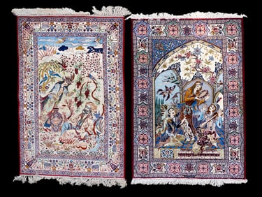 Persian Silk & Wool Wall Hanging Rugs (2)