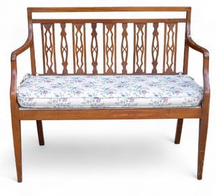 20C Settee in Maple w/ Carved Backsplats