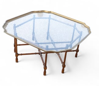 Brass & Glass Tray on Bamboo Stand
