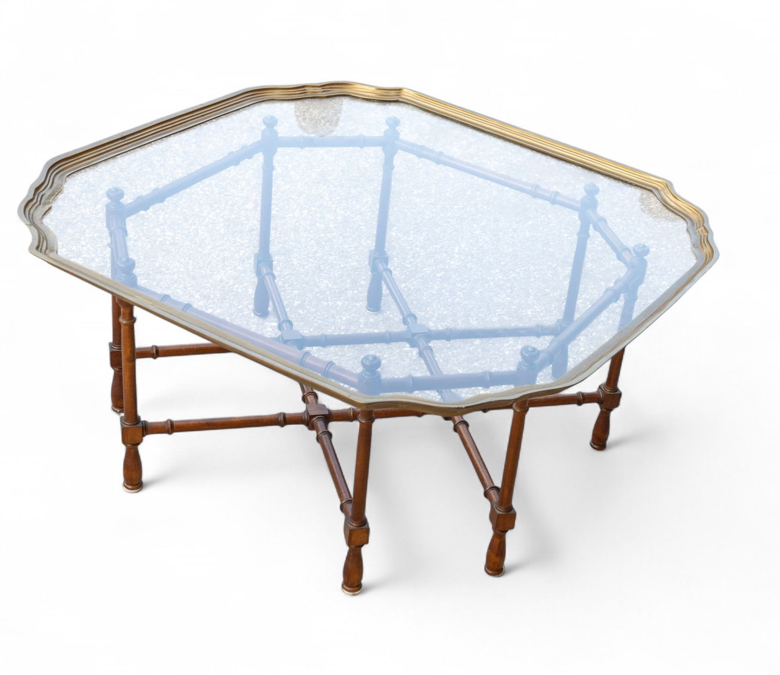 Brass / Glass Tray, Bamboo Turned Base attr Baker (1 of 8)