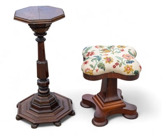 High-Style Victorian Pedestal Table + Stool