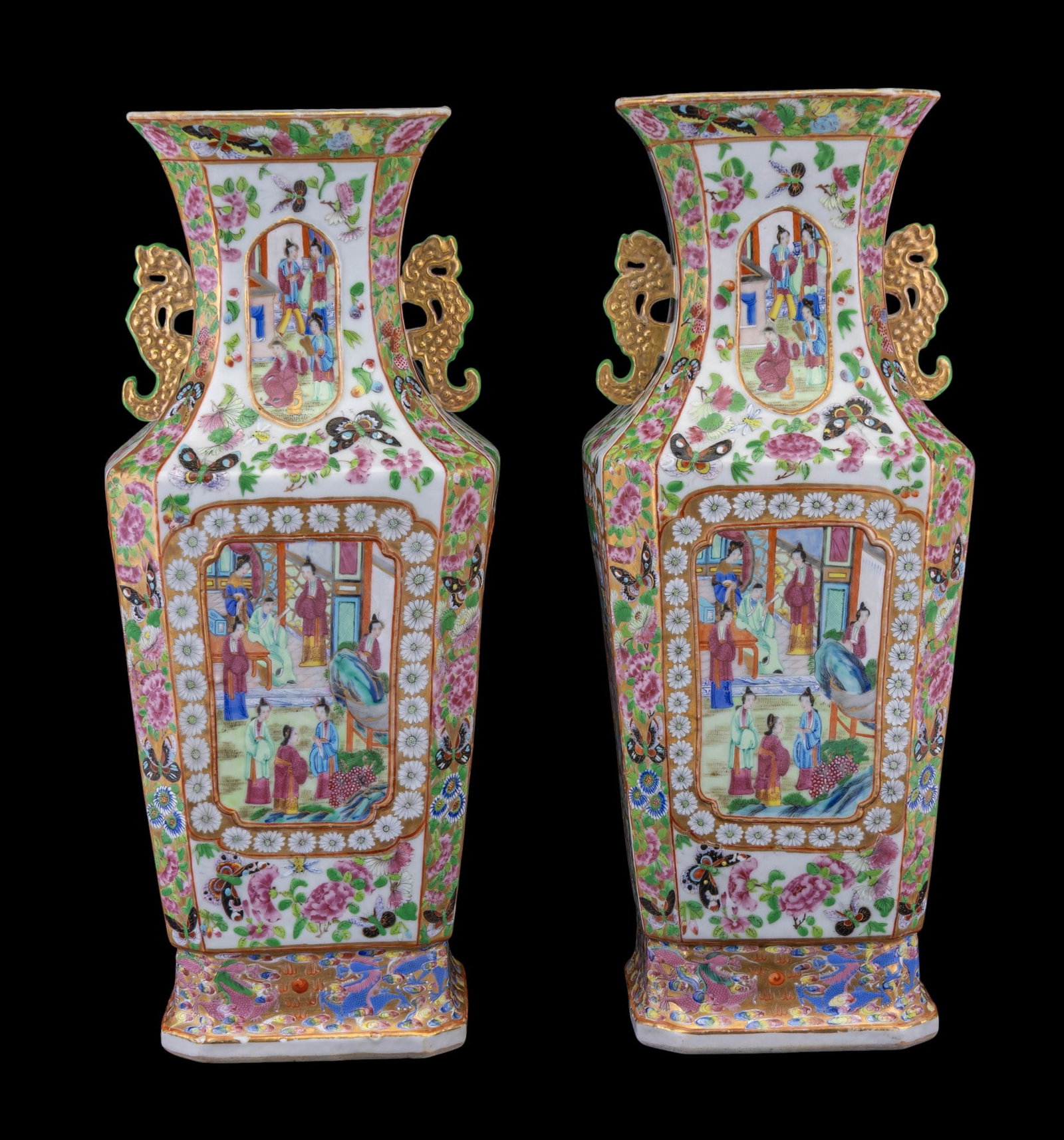 Chinese Rose Medallion Vase Pair, Squared Forms (1 of 13)