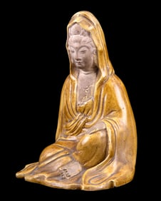 Early Chinese Yellow Glaze Buddha, Marked