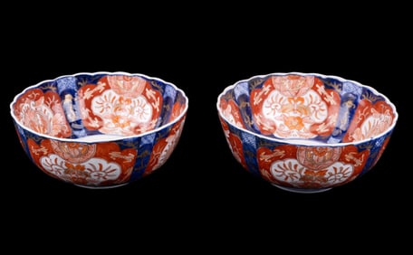 19th C Antique Japanese Imari Porcelain Bowl Pair