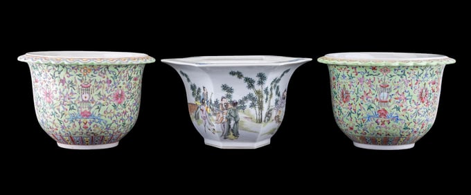 Chinese Famille Verte Porcelain Planters (3)