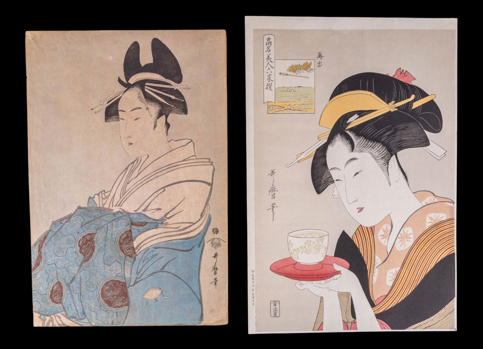 Japanese Woodblock Prints Attr. Utamaro (2): 'Naniwaya Okita' and 'Portrait of a Courtesan' attributed to Kitagawa Utamaro (Japanese, 19th C) largest measures approx. 10.5" W x 15.5" H