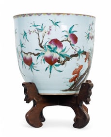 Large Famille Rose Planter w/ Wood Stand