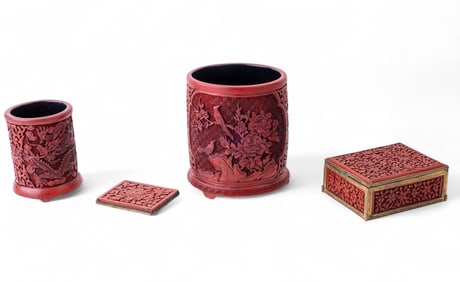 Carved Cinnabar Boxes and Vessels